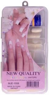 UniTale Professional Shining 100 Pcs False Nails Extension Artificial Nail Art, French False Nails with 1 Skin Friendly Strong Glue Shining White