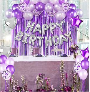 SOI Happy Birthday Foil Balloons letters with Metallic & Confetti Foil Star Heart Balloons Purple Theme Decoration Kit