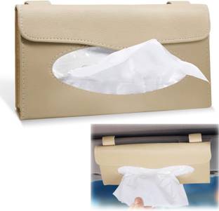 AXWee 1 Pack Car Tissue Holder, Sun Visor Napkin Holder, Tissue Box Holder, PU Leather Tissue Box, Backseat Tissue Purse Case Holder for Car (Beige) Vehicle Tissue Dispenser