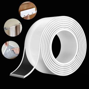 Adhvik Double Sided Heavy Duty (3 Mtr )Multipurpose Removable Traceless Mounting Washable Reusable Strong Sticky Strips Gel Grip Adhesive Tape for Walls Roll Dispenser Waterproof Reusable (Manual)