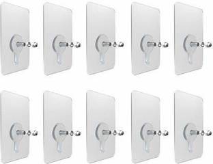 SEAHAVEN Nail Free Wall Hook Screw Adhesive Non-Trace No Drilling for Bathroom Shower Kitchen Installation Hanging, Waterproof Transparent Screws Hook Hook (Pack of 10) Door Hanger