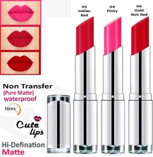 bq BLAQUE B. Berry Non Transfer Long Lasting Matte Lipstick 2.4 gm each (Combo # 03 Indian Red, 04 Pinky, 06 Gold Rich Red)