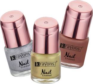 KRAYONS Crazy Gel Nail Enamel, Waterproof, Longlasting, 24ml, Combo (Pack of 3) Romantic Nude, Golden Treasure, Silver Glitter
