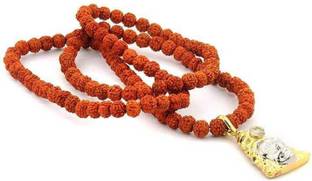 Yuvi Shoppe 5- Mukhi (Five Face) Rudraksha Mala With Hanuman Chalisa Yantra, Rudraksha Mala with Hanuman Kavach Wood, Alloy Chain Set