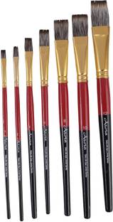 ARORA Triple Color Synthetic Flat Tip Paint Brush Set, 7 Pieces