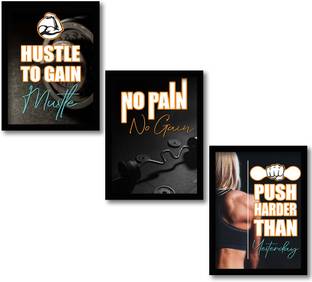 Gym Quotes Wall Posters with Frame - Motivational Quotes Frame - Motivational Framed Posters - Wall Posters for Room Paper Print