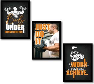 Gym Quotes Wall Posters with Frame - Motivational Quotes Frame - Motivational Framed Posters - Wall Posters for Room Paper Print