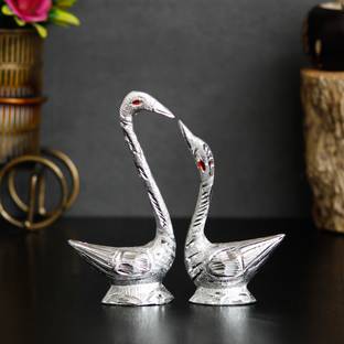 eCraftIndia Loving Silver Swan Couple Metal Handcrafted Decorative Figurine Decorative Showpiece  -  20.9 cm