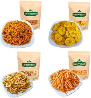 Safe Products Banana Chips Jackfruit Chips Spicy Mixture and Spicy Tapioca Chips Combo (Total 1.2 Kg)