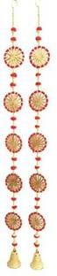 SHREYA-FASHION Wall Door with 5 Chakri in Ea ch String Hanging Pompom Torans Garland Bandhwar with GoldenBells Decoration for Home Décor Diwali Festival ( Pack of 2 ) Toran