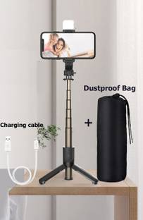 BUFONA New Bluetooth Selfie Stick Tripod With attached Beauty Fill Light +Dustproof Bag +Wireless Bluetooth Detachable Remote control, 360°Rotation, Selfie Stick And Stand R1S With Flash Light And Remote Control Selfie Stick Extendable Stick Mini Tripod With Detachable Remote For Smart Selfie Phone Holder Camera Flash Brackets Best Use For Make Videos Compatible With Mobiles Video Stand In Gimbal Stabilizer, |In Mobile Holder For Hand| Stand For Online Classes Selfie Sticks & Monopods Tripod, Monopod, Monopod Kit, Tripod Ball Head, Tripod Bracket, Tripod Clamp, Tripod Kit