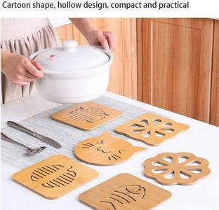 Dhruv Mart 6 Pcs Wood Coasters or Heat Insulation Pad / Table Mats Placemats for Big Pans Pots Non Slip Coasters Kitchen Table Protector Mat Heat Trivet Mat for Bowl Dishes Wood Coaster Trivet