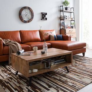 G Fine Furniture Solid Acacia Wood & Iron Coffee Table Solid Wood Coffee Table