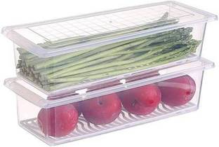 VENCY ENTERPRISE Plastic Food Storage Container with Removable Drain Plate and Lid 1500 ml Fridge Storage Box Stackable Plastic Freezer Storage Containers To Keep Fresh for Fish, Meat, Vegetables, Fruits (PACK OF 2) Storage Basket