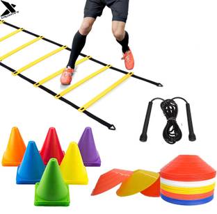 Dinetic 6 Inch Cones Pack of 6, 10 Space Markers 4 Meter Ladder and skipping rope Football Kit
