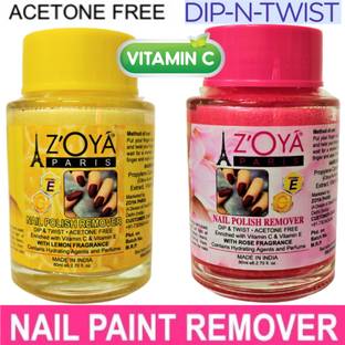 ZOYA PARIS New Premium- Nail Polish Remover! with LEMON OR ROSE Fragrance. Dip & Twist Instant Nail Polish Remover - Acetone Free, Enriched with Vitamin C or Vitamin E with Lemon Fragrance. Contains Hydrating Agents & Perfume. (PACK of 2).