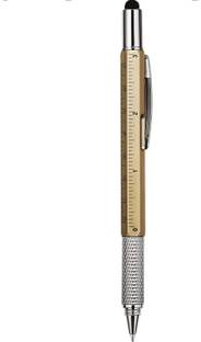 Vinayakart Metal Multi tool Pen 6-in-1 Stylus , Ballpoint Pen, Ruler, Level, Screwdriver(Phillips screwdriver and Flathead Bit Slotted screwdriver) GOLD Multi-function Pen