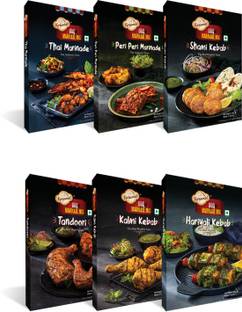 Karamat Marinade Mixes Combo, Tandoori+Kalmi Kebab+Haryali Kebab+Real Thai+Peri Peri+Shami Kabab Masala+Instant Charcoal Griller, BBQ Masala Powder, Masala Mix, Tandoori Masala, Ready Cook (Pack of 6) Veg Nuggets