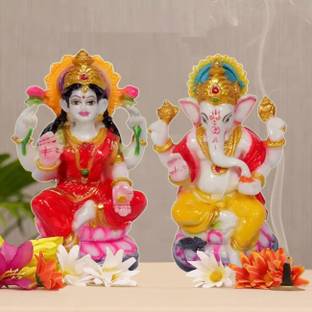 Kitlyn Laxmi Ganesh Murti | Marble Finish Laxmi-Ganesha Statue for Pooja Room, Table Decoration & Gifted use Decorative Showpiece  -  12 cm