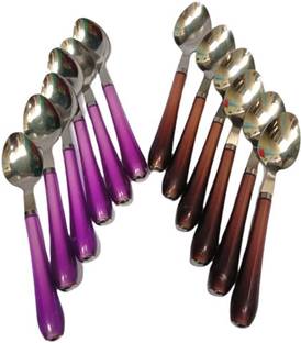AYDIN Dining Table Spoon Set Of-12 for Kitchen and Dining Table Steel with Shiny Blue And Brown Plastic Handle Spoon Set for Home and Kitchen (Set of 12) Steel Table Spoon Set Stainless Steel, Plastic Dessert Spoon, Table Spoon Set