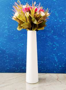 AGAMI Home Decorating Conical Minar Shape 12 inch Height White Vertical Glass Vase Pot for Folwers and Plants Earthenware, Glass Vase