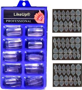 LikeUp New 100 tips silicon made transparent finger nail with 3 sheet nail tab sticker Transparent