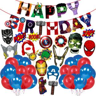 ZYOZI Avenger Decorations for Birthday, Superhero Decoration -Super Heros Birthday Decoration Items Avenger Decoration Items-Avengers Theme Decorations Kits Include Birthday Banner, Balloons And Photo Booth Props (Pack of 45)