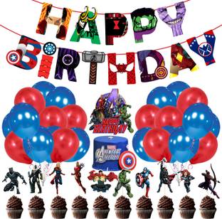 ZYOZI Birthday Party Supplies Set for Kids, Avenger Decoration, Avengers Theme Decorations Kits Include Birthday Banner, Balloons, Cupcake Toppers,and Cake Topper (Pack of 37)