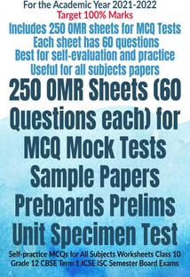 250 OMR Sheets (60 Questions each) for MCQ Mock Tests Sample Papers Preboards Prelims Unit Specimen Test