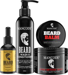 MANCODE Beard Growth Oil, 50ml, Beard Wash & Conditioner,200ml, Beard Balm, 50gm and Beard Softer Cream, 100gm, COMBO OF 4