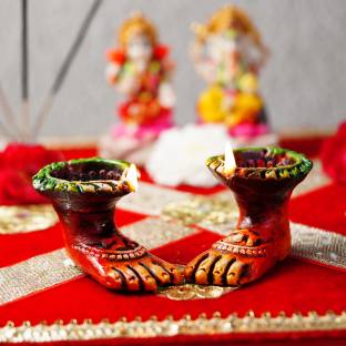 LUPAAVA Diyas For Home Decorations - Diyas Laxmi Foot Diya For Home Decor Terracotta (Pack of 2) Table Diya Set