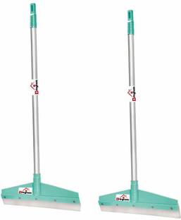 Bringhom Set of 2pcs Small Size Bathroom Floor Cleaning Wiper Water Squeegees Combo (Handle : 24in, Flap : 12in, 2U Aqua Green) Floor Wiper