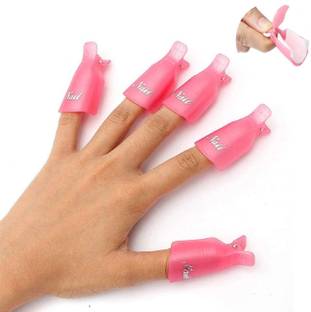 THR3E STROKES 10PC Plastic Acrylic Nail Art Soak Off Cap Clip UV Gel Polish Remover Wrap Tool (Pink)