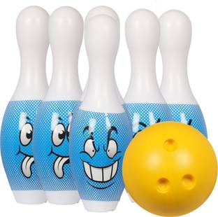 Goyal's Bowling Set for Kids Big Size Plastic Set of 6 Pins and 1 Ball Toy for Kids Indoor Sport Play - Blue