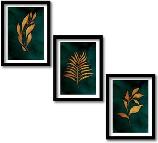 Rainbow Arts Nature Inspired Tropical Leaf Paintings with Frame - Framed Golden Leaf Paintings for Home and Office Wall Decor - Paintings for Home Decor Digital Reprint 14 inch x 11 inch Painting