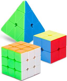 hinik Combo Set of 2X2 3x3 and Pyramid Triangle High Speed Sticker less Cube