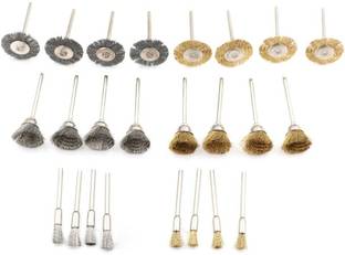 uptodateprouducts 24pcs Brass Steel Wheel Dremel Wire Brush Set For Dremel Tools Accessories 24pcs/Set Burr Abrasive Head Deburring Drill Tools Wire Brush Rotary Bit Set