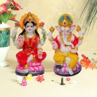 Kitlyn Lord Laxmi Ganesh Pair Idol (12 cm x 5.5 cm) Laxmi Ji Ganesh Ji Statue Showpiece for Diwali Home Shop Office Décor Puja Room Festival Gifting Item Decorative Showpiece  -  12 cm