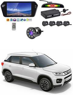 RKPSP 7 Inch 16:9 TFT LED Car Rearview Monitor Mirror with Touch Button With Black Parking Sensor & Camera For New Brezza Universal For All Models Car Stereo