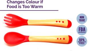 Miss & Chief by Flipkart Silicone Tip Heat Sensitive Silicone Spoons | Temperature Sensing Spoons | Spoon & Fork Set (Red, Pack of 2)  - Silicon