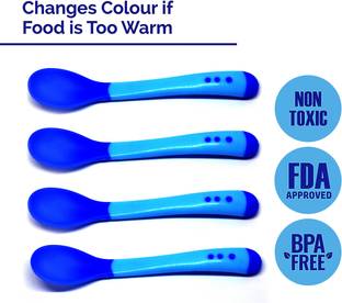 Miss & Chief by Flipkart Silicone Tip Heat Sensitive Silicone Spoons | Temperature Sensing Spoons | Spoons Set (Blue, Pack of 4)  - Silicon