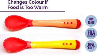 Miss & Chief by Flipkart Silicone Tip Heat Sensitive Silicone Spoons | Temperature Sensing Spoons | Spoon Set - Pack of 2 (Red & Yellow)  - Silicon