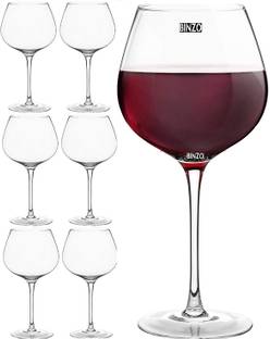 BINZO (Pack of 6) Big Burgundy 100% Crystal Wine Glass, Giant Size Glasses for Red, White Wines, Long Stem Glasses Glass Set Wine Glass