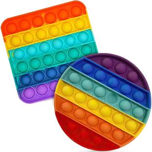 NAMANSHU TEX Round and Square Shaped Silicone Sensory Fidget Toy Autism to Stress Relief Pop It Push Bubbles Anti-Anxiety Toy for Kids and Adults (Pack of 2, Multicolor)