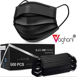 Vaghani 500Pcs Black Polluation Pharmaticul Mask With Nose Pin 3 Ply Polluation Pharmaticul Mask 500 Pcs ( Black )( 75 Gsm )( Export Quality)) Surgical Mask With Melt Blown Fabric Layer