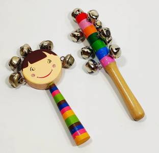 crafthub Wooden Non Toxic Colourful Rattle Toys for New Born Baby, Musical Infant Toy, / Dugi Dugi Rattle Sweet Cuddle Infant of JhunJhuna / lakdi ka jhunjhuna