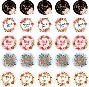 D2C Floral Print Round Label Thank You Sticker/Labels Decorative Sealing Stickers Self-adhesive Paper Label