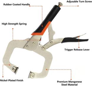 uptodatetools Locking C-Clamp, 11 Inch Locking Pliers Tools with Swivel Tips, C-Type Wood Clamping Tools for Cabinetry, Woodworking, Aligning, Welding Slip Joint Plier