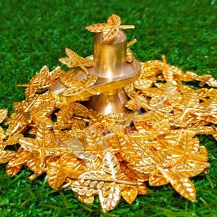 Epoojacart Pack of 21 Gold-Coated Bilva Patralu- Bael leaf for pooja- Gold Bilva Patralu for Shiva Pooja Gold Plated