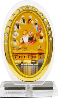 Bismaadh Car Dashboard Oval Shape Acrylic Showpiece Figurine Religious Idol Statue for Office & Home Décor (10 Guru & Golden Tempel) Decorative Showpiece  -  10 cm